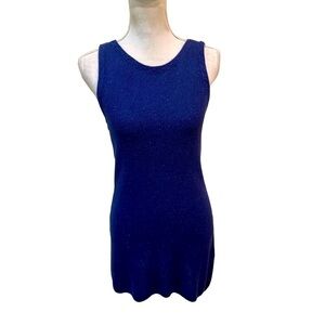 WHBM knit blue metallic longline sleeveless tank/mini bodycon dress size medium